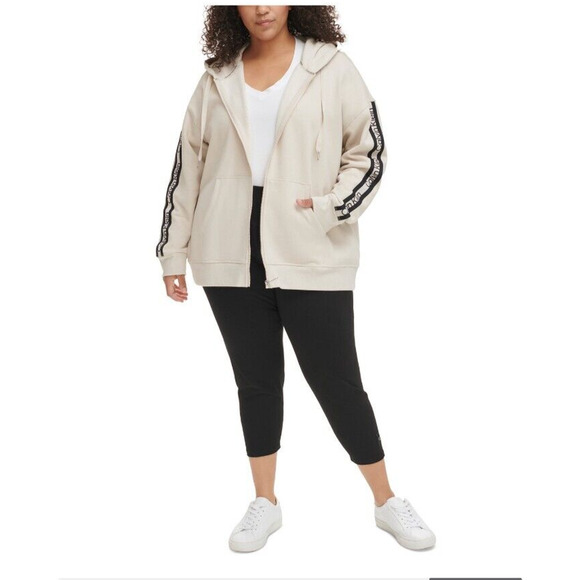 NEW Calvin Klein Plus Size Hoodie Full ZIp Sweatshirt Tan Womens Size 2X - Picture 4 of 6